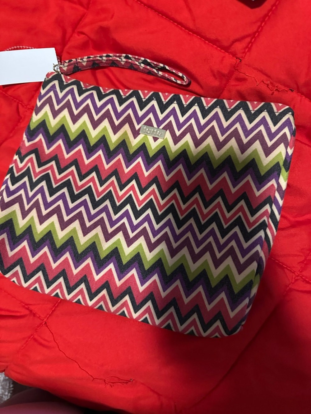 tarte Zigzag Wristlet Pouch in Pink, Purple, Green, Navy